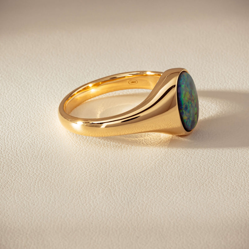 18ct Yellow Gold 2.11ct Opal Mens Signet Ring - Ring - Walker & Hall