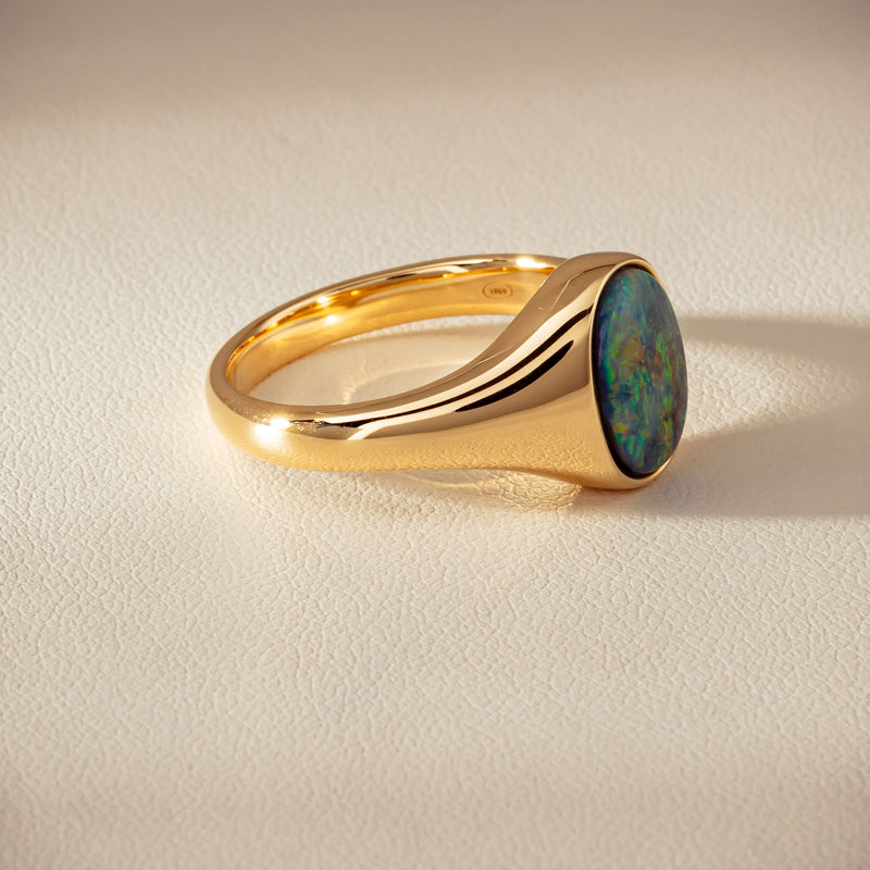 18ct Yellow Gold 2.11ct Opal Mens Signet Ring - Ring - Walker & Hall