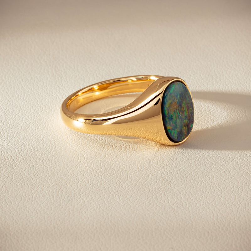 18ct Yellow Gold 2.11ct Opal Mens Signet Ring - Ring - Walker & Hall