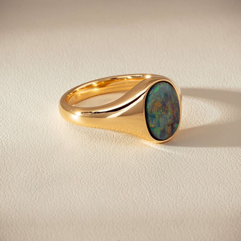 18ct Yellow Gold 2.11ct Opal Mens Signet Ring - Ring - Walker & Hall