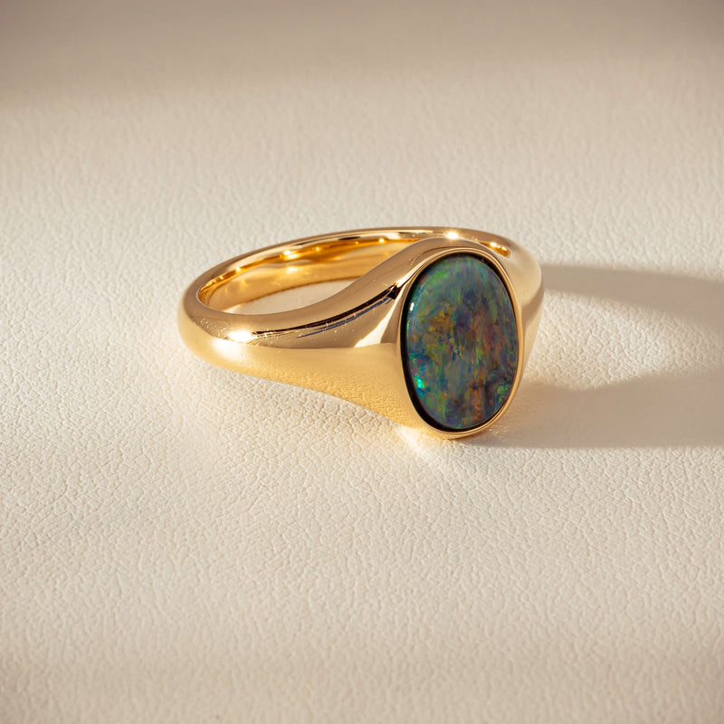 18ct Yellow Gold 2.11ct Opal Mens Signet Ring - Ring - Walker & Hall