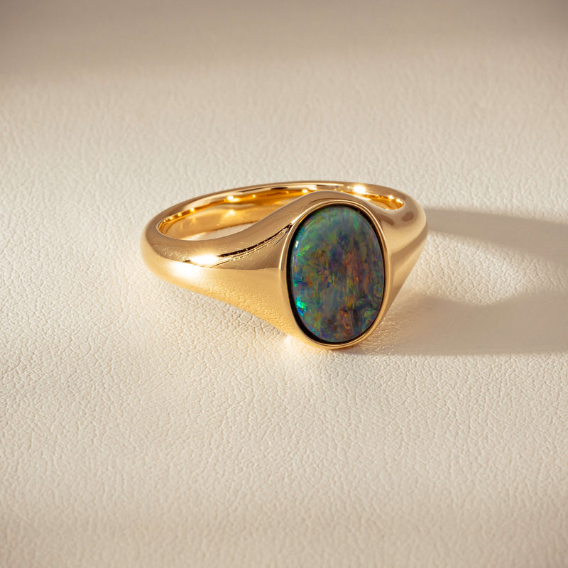 18ct Yellow Gold 2.11ct Opal Mens Signet Ring - Ring - Walker & Hall