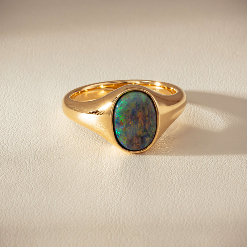 18ct Yellow Gold 2.11ct Opal Mens Signet Ring - Ring - Walker & Hall