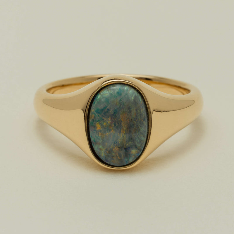 18ct Yellow Gold 2.11ct Opal Mens Signet Ring - Ring - Walker & Hall