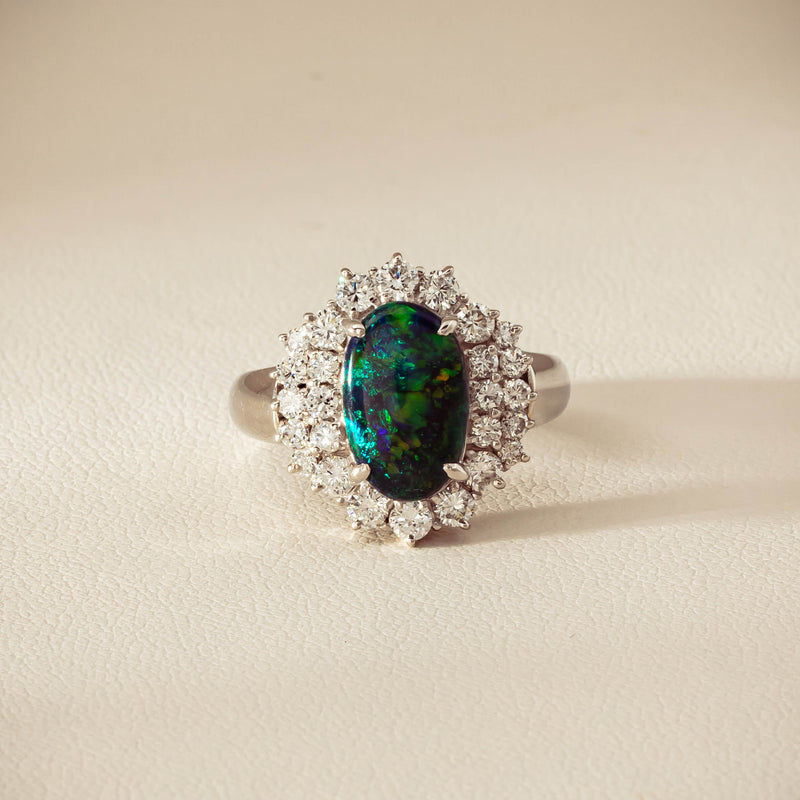 Deja Vu Platinum 1.67ct Opal & Diamond Cluster Ring - Ring - Walker & Hall
