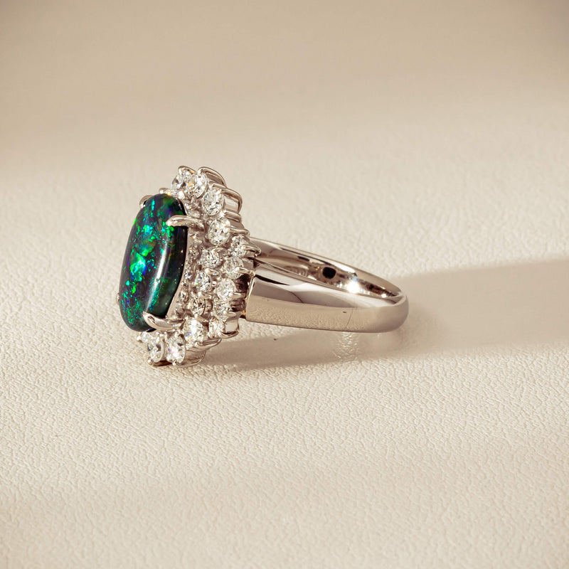 Deja Vu Platinum 1.67ct Opal & Diamond Cluster Ring - Ring - Walker & Hall