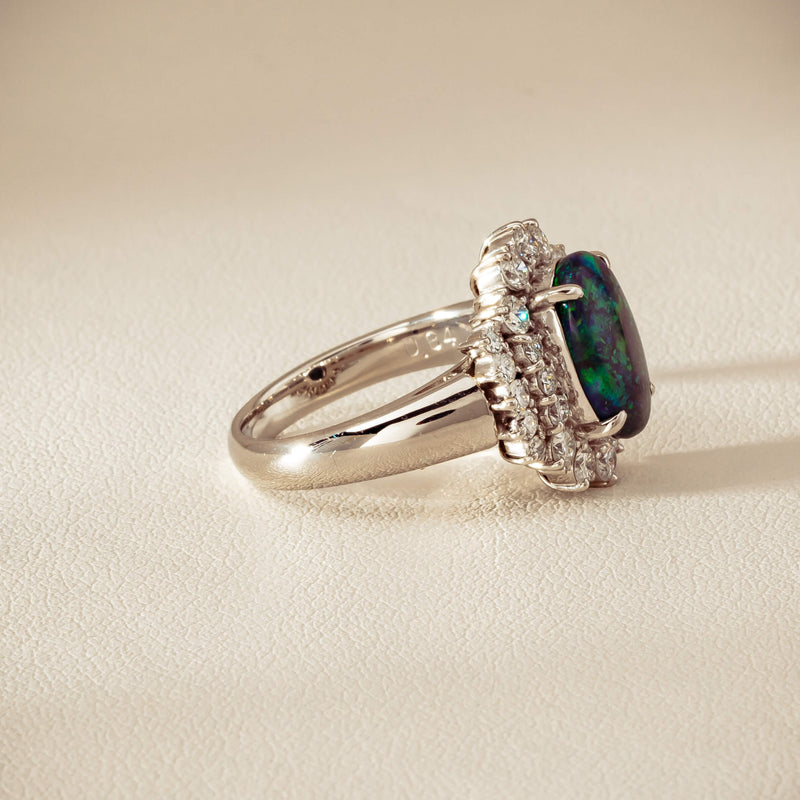 Deja Vu Platinum 1.67ct Opal & Diamond Cluster Ring - Ring - Walker & Hall