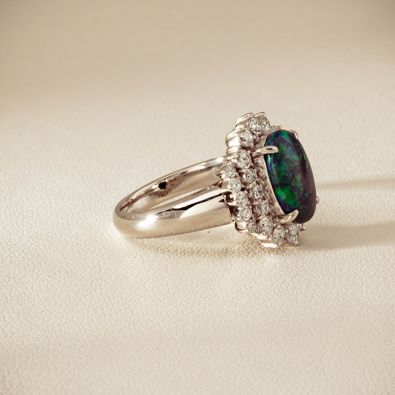 Deja Vu Platinum 1.67ct Opal & Diamond Cluster Ring - Ring - Walker & Hall