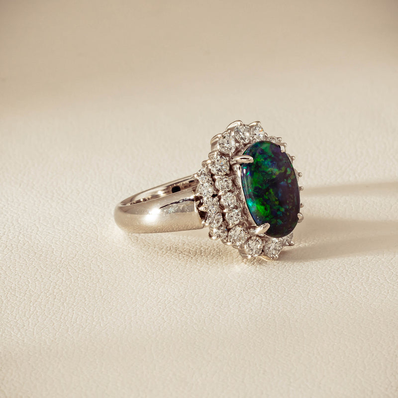 Deja Vu Platinum 1.67ct Opal & Diamond Cluster Ring - Ring - Walker & Hall