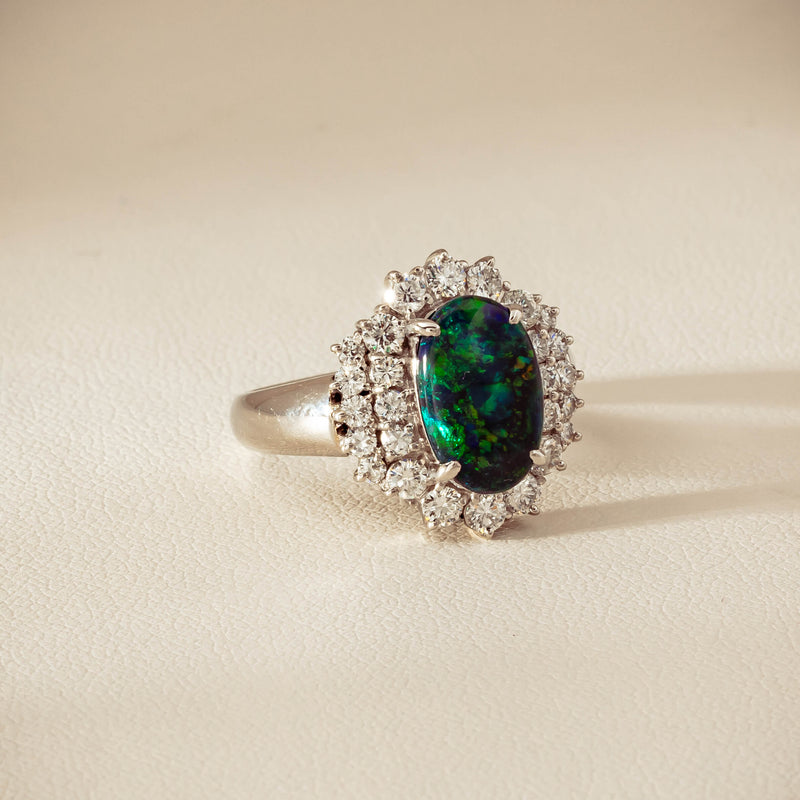 Deja Vu Platinum 1.67ct Opal & Diamond Cluster Ring - Ring - Walker & Hall