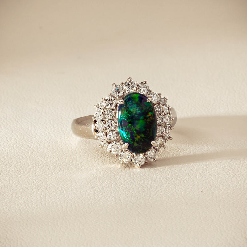 Deja Vu Platinum 1.67ct Opal & Diamond Cluster Ring - Ring - Walker & Hall
