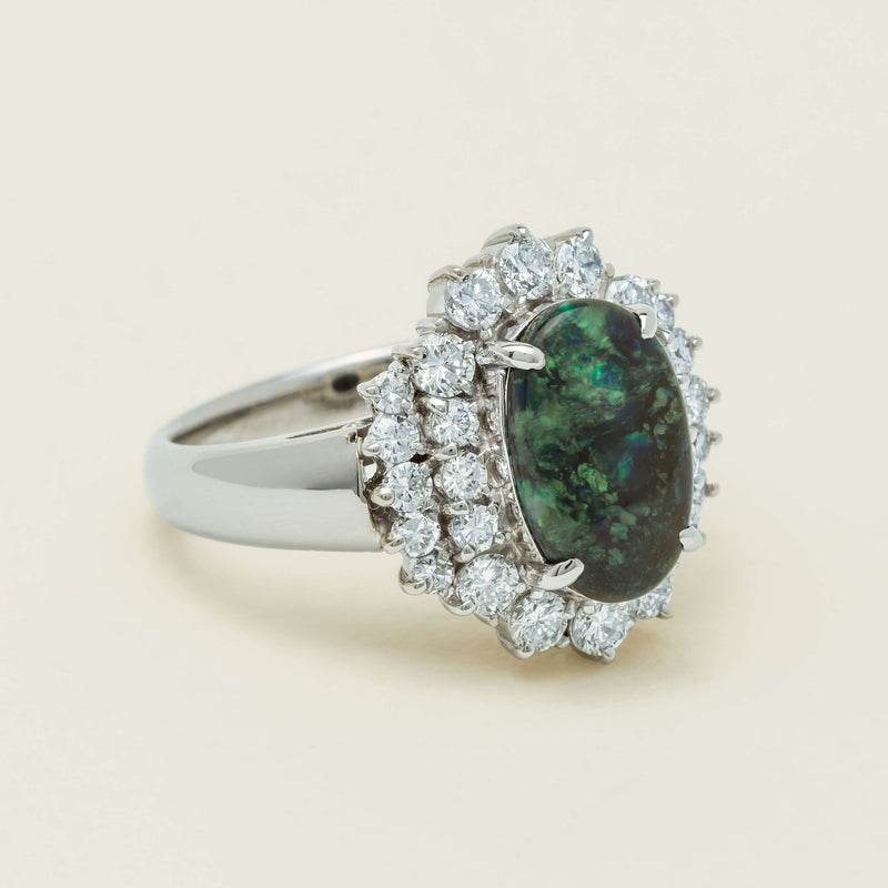 Deja Vu Platinum 1.67ct Opal & Diamond Cluster Ring - Ring - Walker & Hall