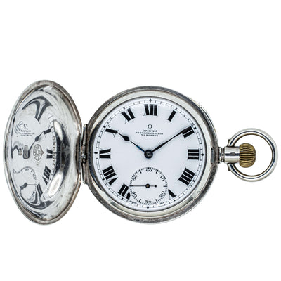Vintage Sterling Silver Omega Hunter Cased Pocket Watch-Pocket Watch-Walker & Hall