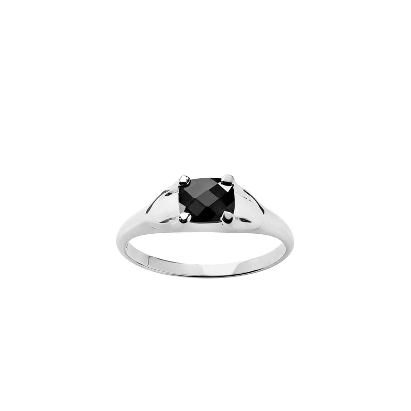 Karen Walker Mini Chequerboard Ring - Sterling Silver & Onyx-Ring-Walker & Hall