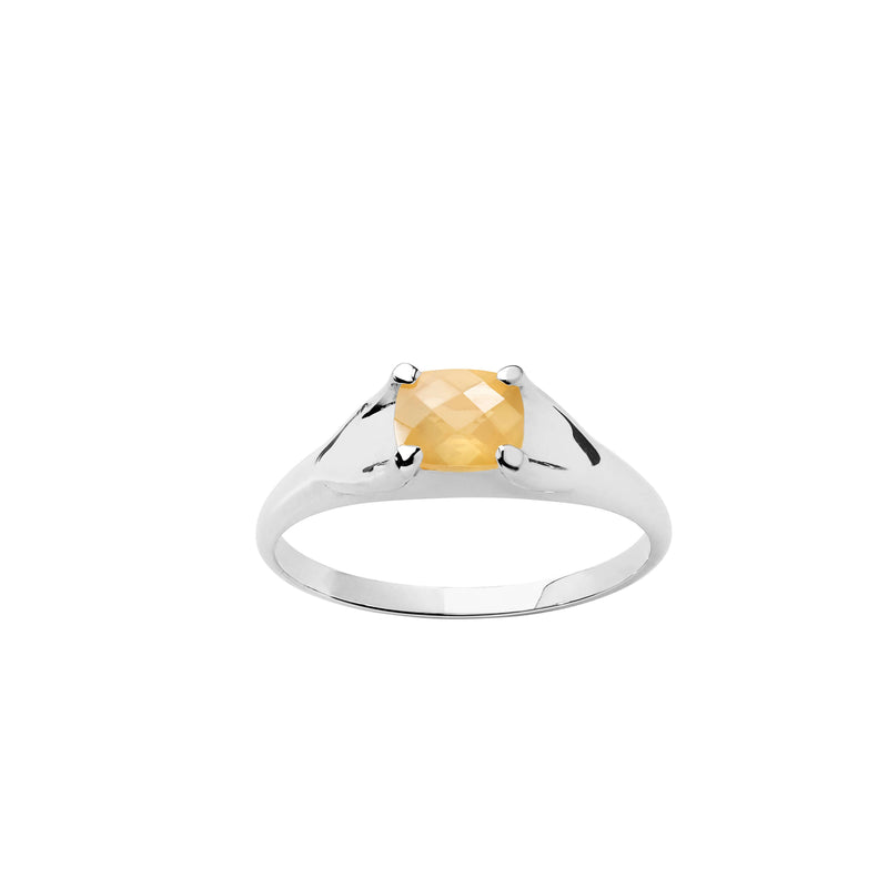 Karen Walker Mini Chequerboard Ring - Sterling Silver & Peach Moonstone-Ring-Walker & Hall