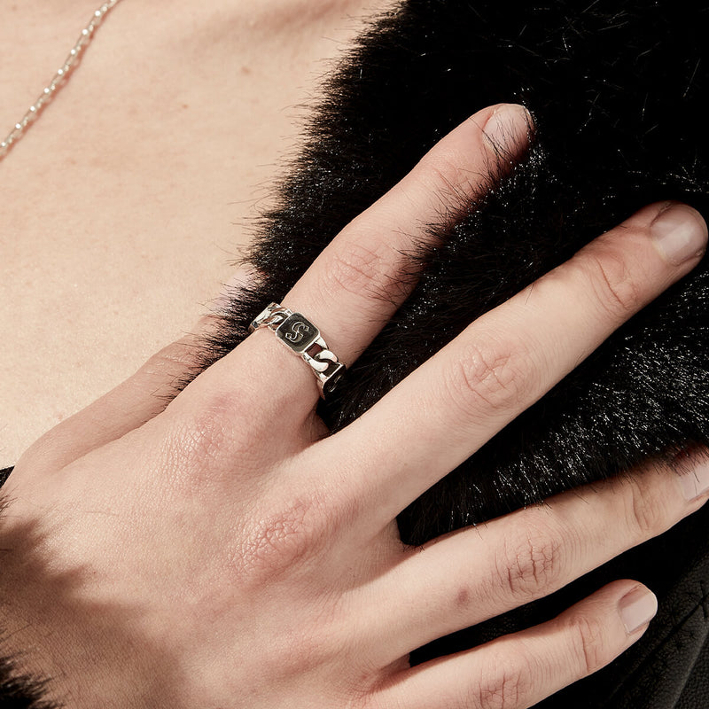 Stolen Girlfriends Club Multi S-Logo Tag Ring - Sterling Silver-Ring-Walker & Hall