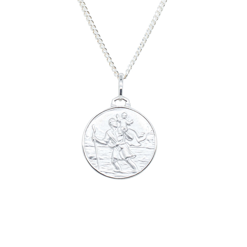 Sterling Silver Saint Christopher Pendant with Cable Chain-Necklace-Walker & Hall