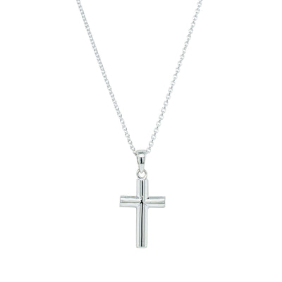 Sterling Silver Rounded Cross Pendant-Necklace-Walker & Hall