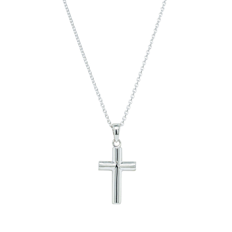 Sterling Silver Rounded Cross Pendant-Necklace-Walker & Hall