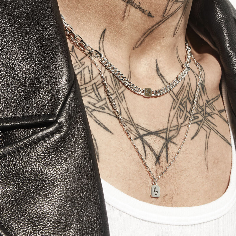 Stolen Girlfriends Club S-Logo Tag Necklace - Sterling Silver-Necklace-Walker & Hall