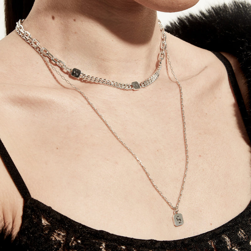 Stolen Girlfriends Club S-Logo Tag Necklace - Sterling Silver-Necklace-Walker & Hall