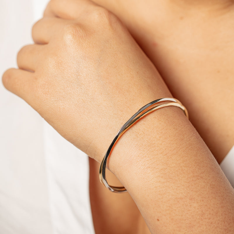 9ct Yellow Gold & Sterling Silver Entwined Bangle-Bracelet-Walker & Hall