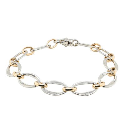 Sterling Silver & 9ct Yellow Gold Fancy Oval Bracelet-Bracelet-Walker & Hall