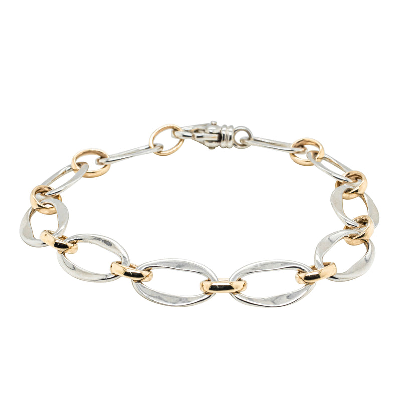 Sterling Silver & 9ct Yellow Gold Fancy Oval Bracelet-Bracelet-Walker & Hall