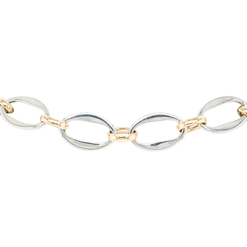 Sterling Silver & 9ct Yellow Gold Fancy Oval Bracelet-Bracelet-Walker & Hall