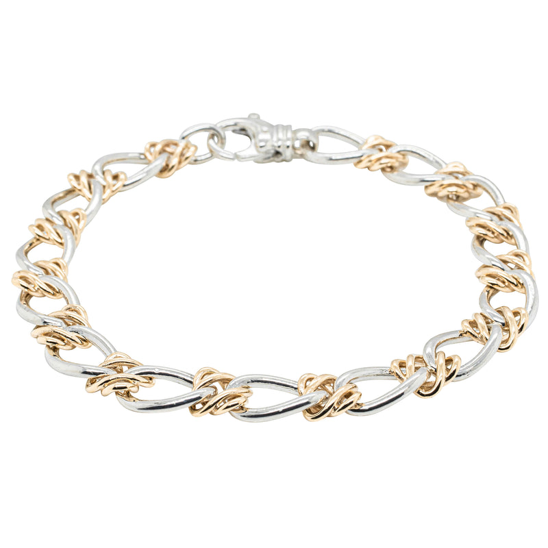 9ct Yellow Gold & Sterling Silver Celtic Weave and Oval Curb Bracelet-Bracelet-Walker & Hall