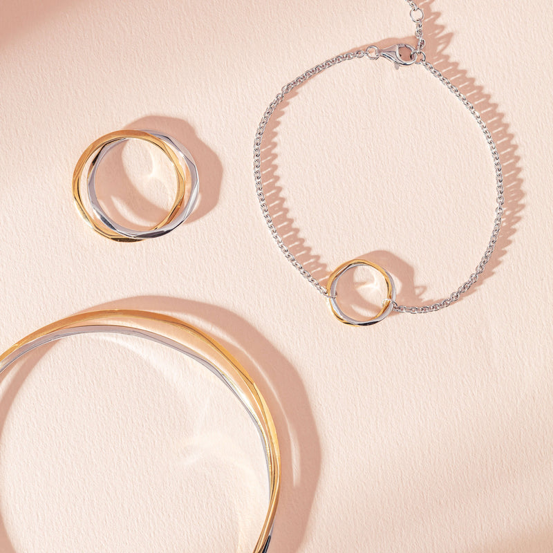 9ct Yellow Gold & Sterling Silver Entwined Bangle-Bracelet-Walker & Hall