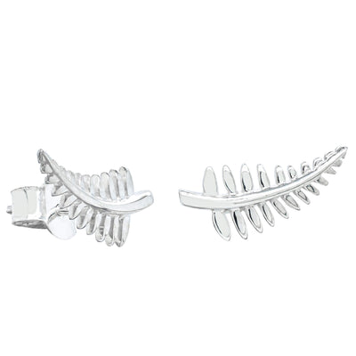 Sterling Silver Fern Earrings-Earrings-Walker & Hall