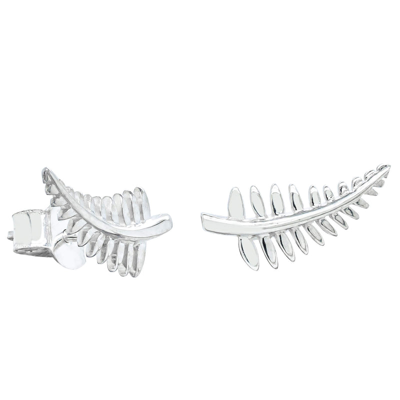 Sterling Silver Fern Earrings-Earrings-Walker & Hall