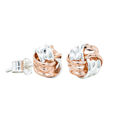 9ct Rose Gold & Sterling Silver Knot Earrings-Earrings-Walker & Hall