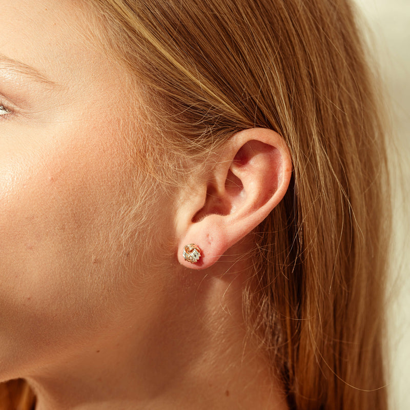 9ct Rose Gold & Sterling Silver Knot Earrings-Earrings-Walker & Hall