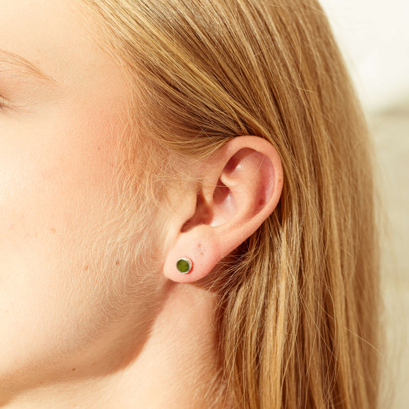 Sterling Silver NZ Greenstone Stud Earrings-Earrings-Walker & Hall
