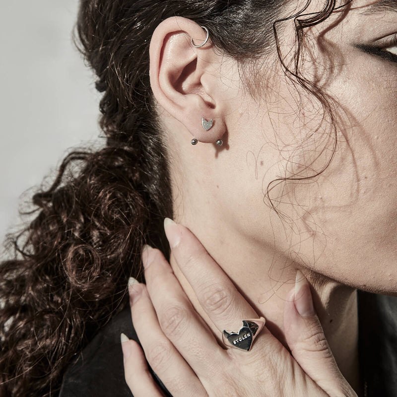 Stolen Girlfriends Club Sinister Heart Stud Earrings - Sterling Silver-Earrings-Walker & Hall