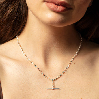 Model wearing sterling silver Fob chain