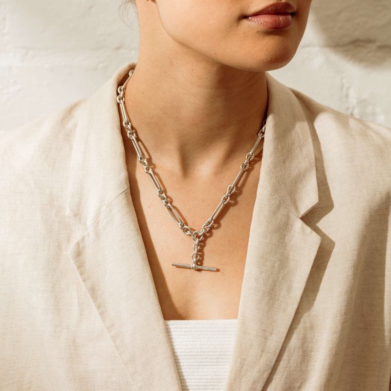 Deja Vu Sterling Silver Paperclip Link Fob Necklace - Necklace - Walker & Hall