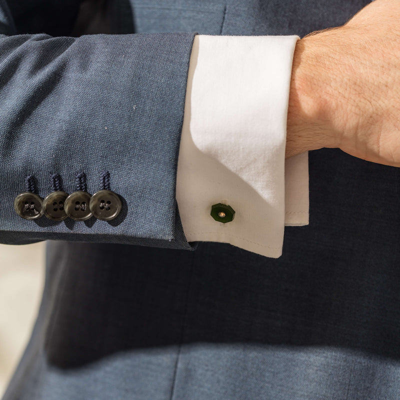 Vintage Yellow Gold Plated Greenstone Cufflinks-Cufflinks-Walker & Hall