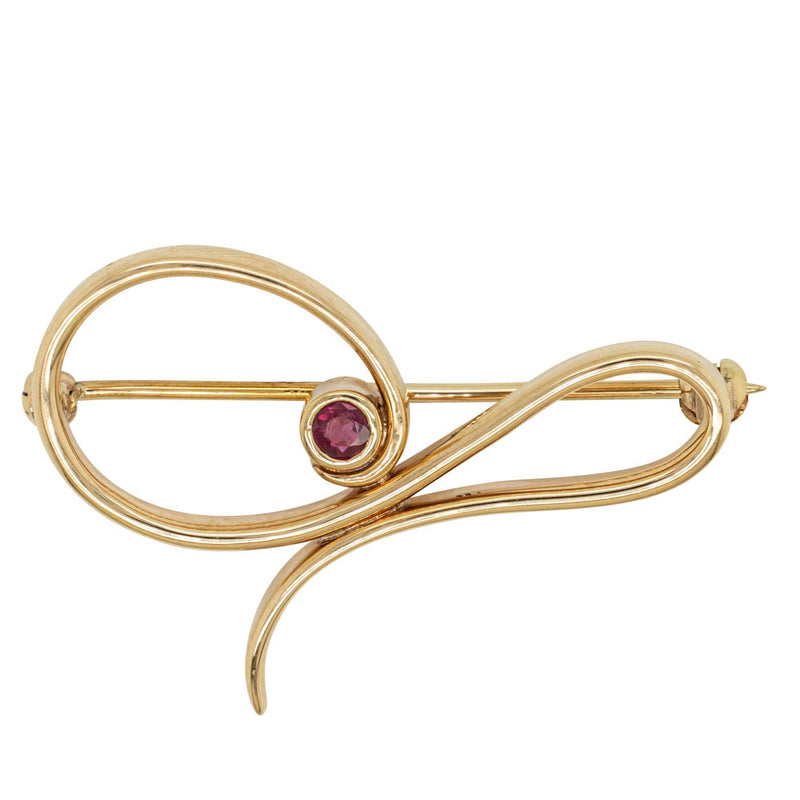 Deja Vu 9ct Yellow Gold Synthetic Ruby Brooch-Brooch-Walker & Hall