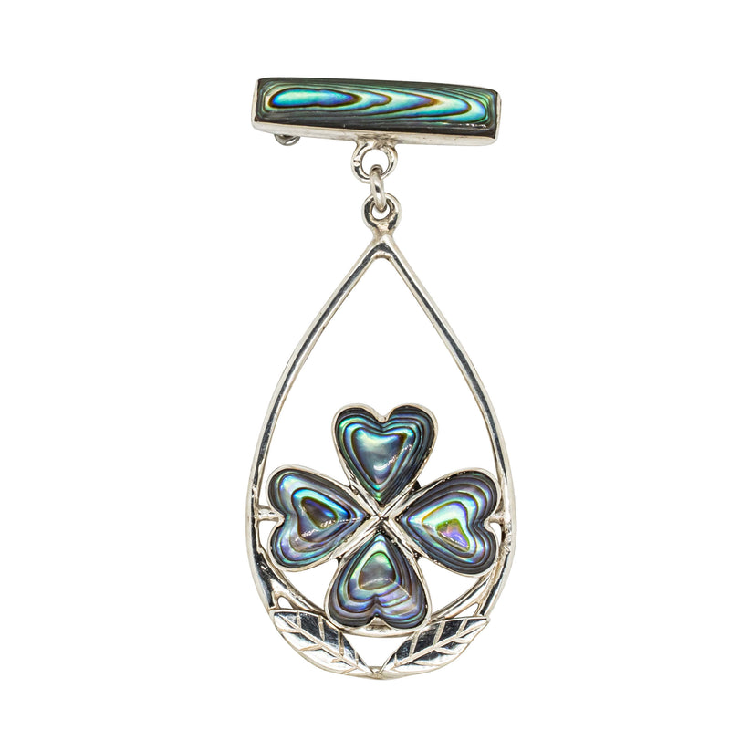 Deja Vu Silver Paua Four Leaf Clover Brooch-Brooch-Walker & Hall