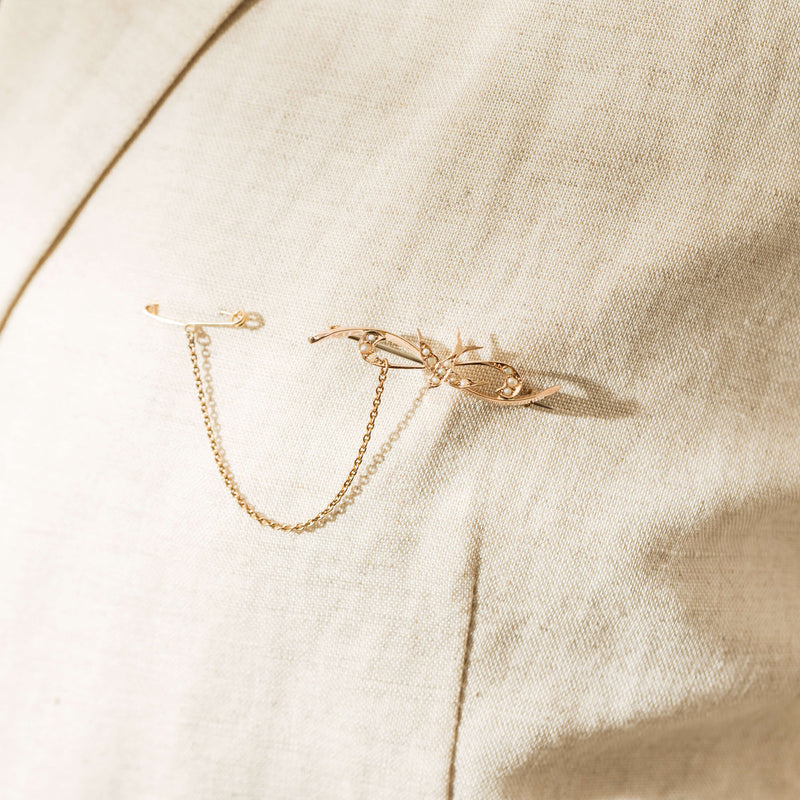 Deja Vu 9ct Seed Pearl Swallow Chester Sweetheart Brooch-Brooch-Walker & Hall