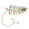 Vintage 15ct Gold Turquoise & Pearl Fern Brooch-Brooch-Walker & Hall