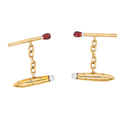 Vintage 18ct Yellow Gold Match & Cigar Cufflinks-Cufflinks-Walker & Hall