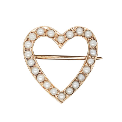 Vintage 9ct Yellow Gold Seed Pearl Heart Brooch-Brooch-Walker & Hall