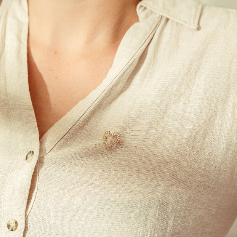 Vintage 9ct Yellow Gold Seed Pearl Heart Brooch-Brooch-Walker & Hall