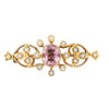 Vintage 13ct Yellow Gold Pink Tourmaline & Seed Pearl Brooch-Brooch-Walker & Hall
