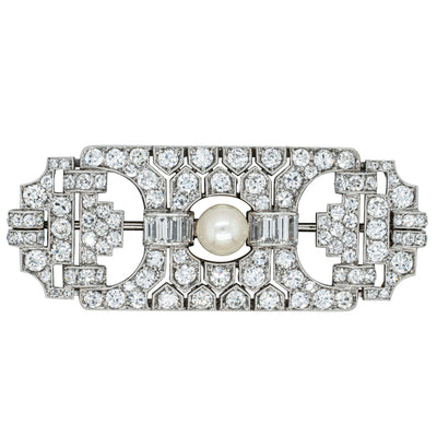 Vintage Platinum 4.57ct Diamond and Pearl Brooch-Brooch-Walker & Hall