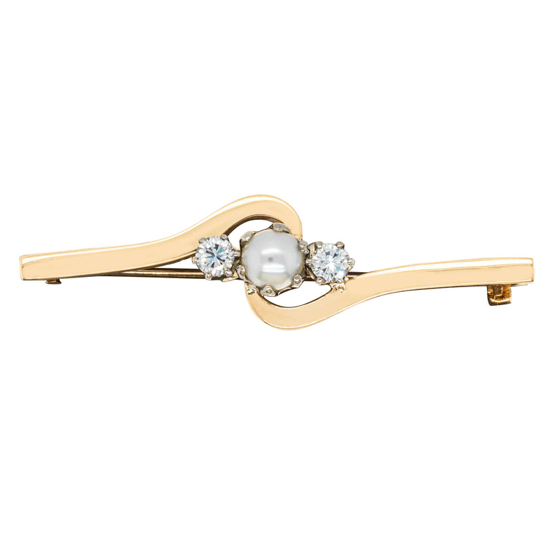 Deja Vu 18ct Yellow Gold .28ct Diamond & Pearl Brooch-Brooch-Walker & Hall